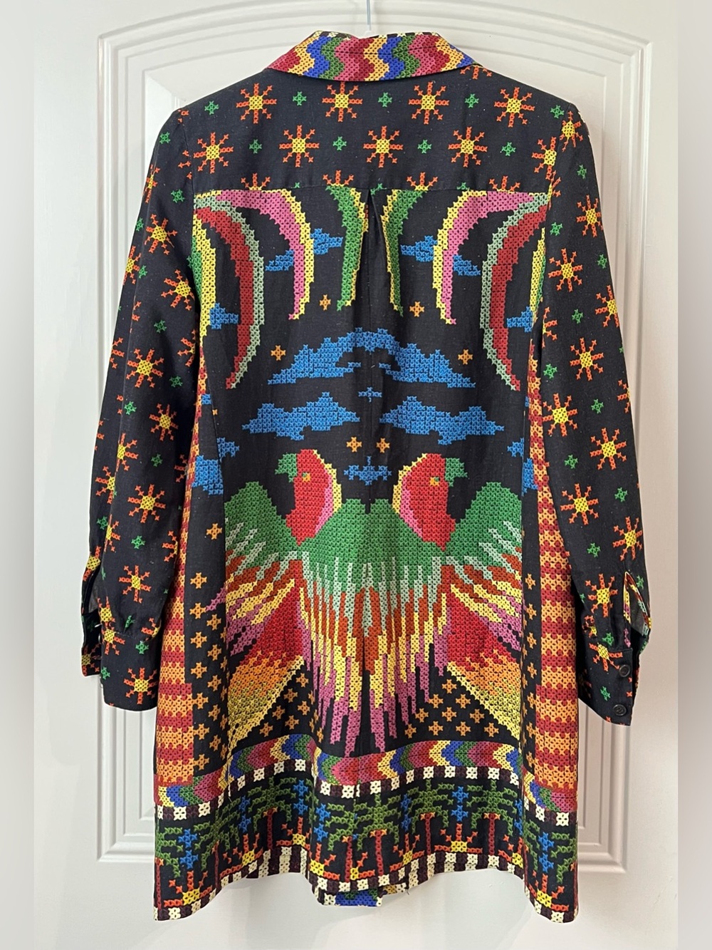 FARM Rio Macaw Night Linen Blend Belted Shirt Dress M - Picture 7 of 16